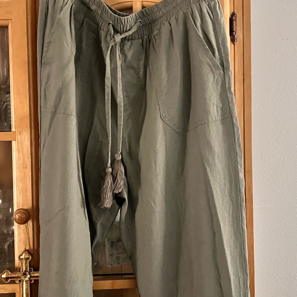 Casual Olive Green Drawstring Pants